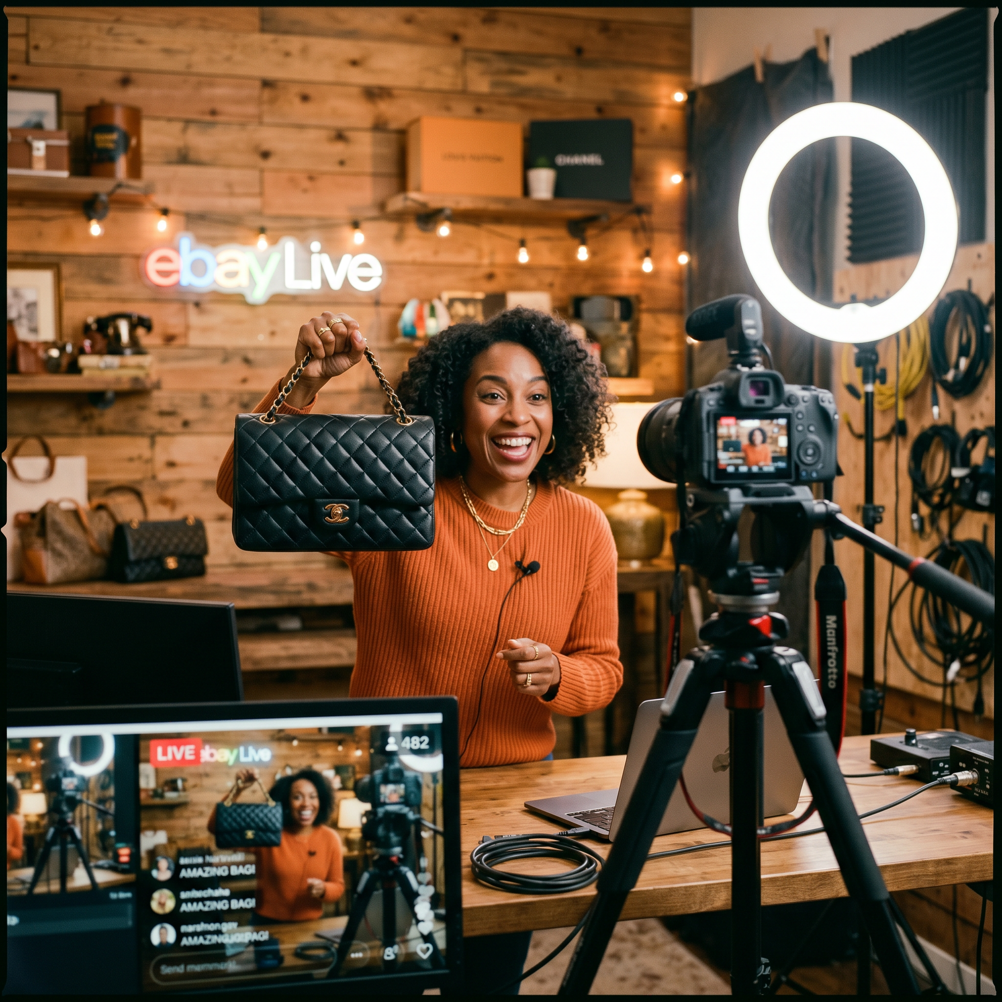 Host on set during a live eBay Live auction